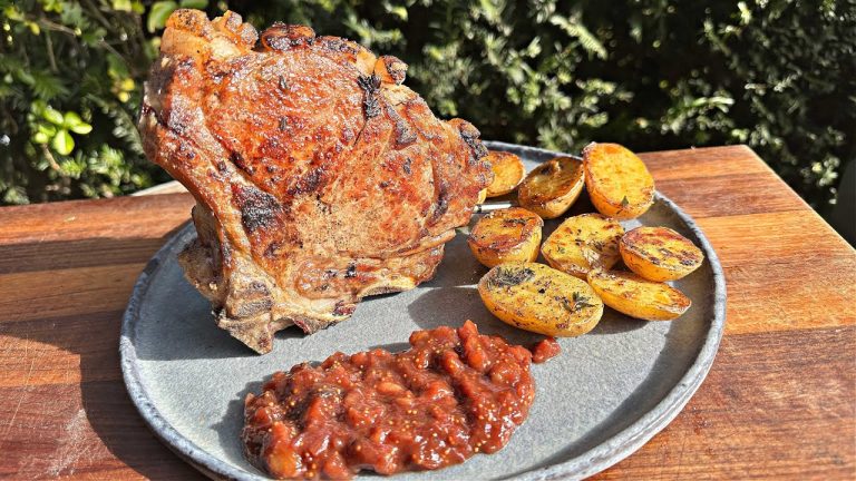 Kalbskotelett mit Portweinsauce und Grillkartoffeln