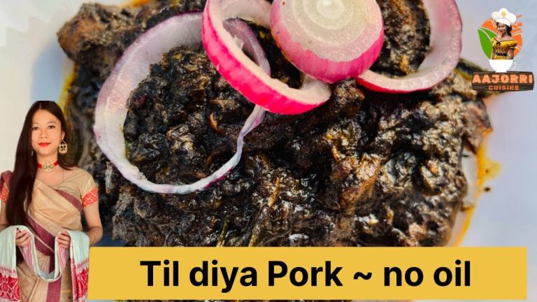 Black Sesame Pork Without Oil | তিলৰ লগত গাহৰি মাংস 🥘Famous Assamese Til Pork 🐷 Til Diya Mangkho