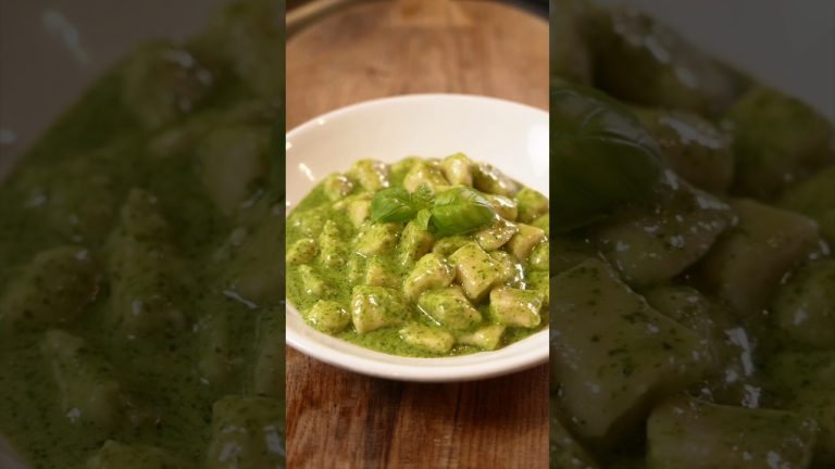 Homemade Gnocchi with Pesto #cooking #italianfood #recipe #thepastaqueen