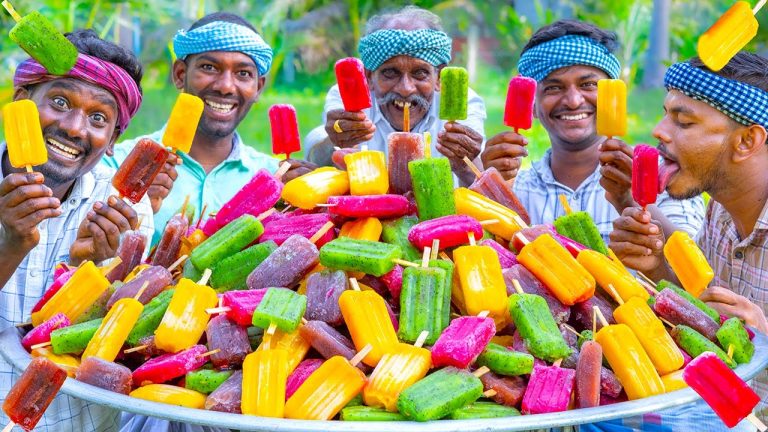 KUCHI ICE | FRUIT POPSICLES | Healthy Homemade Colorful Popsicle Making in Village | Stick Ice Cream