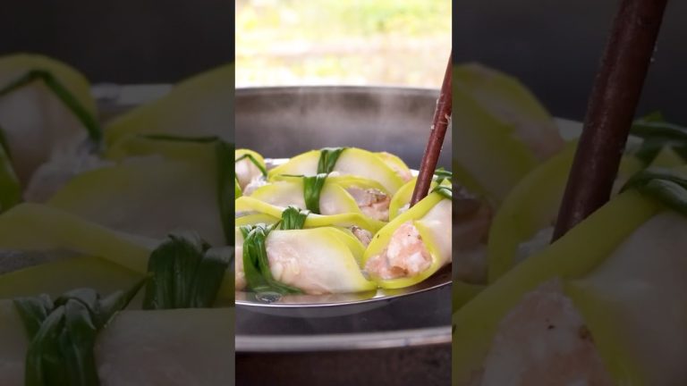 Sweet and Mid Shrimp and Pork Rolled Gourd #asiancookingvideos #food #cooking #shrimpwrapgourd