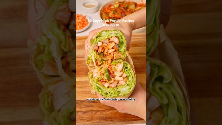 Day 22/30 of High Protein Recipes: KOREAN BBQ CHICKEN LETTUCE WRAP & GOCHUJANG SALAD.
