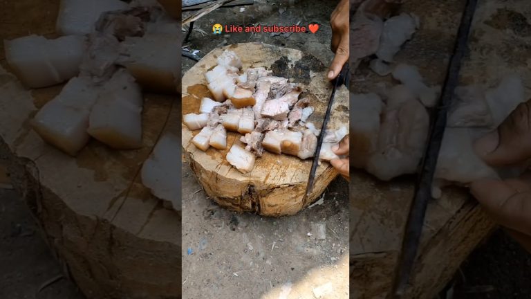 Please support my viewers 😭. pork meat cutting and cooking in village. #pork #porkrecipes #