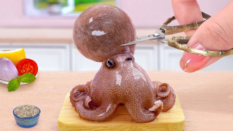 The Best Seafood Recipes 🐙 Miniature Fried Baby Octopus with Tomato Sauce 💘 Tina Mini Cooking