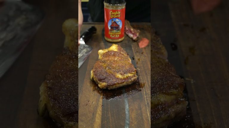 Ribeye sliced into fours using Cookinwithswiss Ranchhouse Beefrub