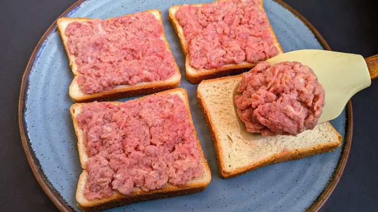 Just add ground beef to the breads! Simple dinner recipe!