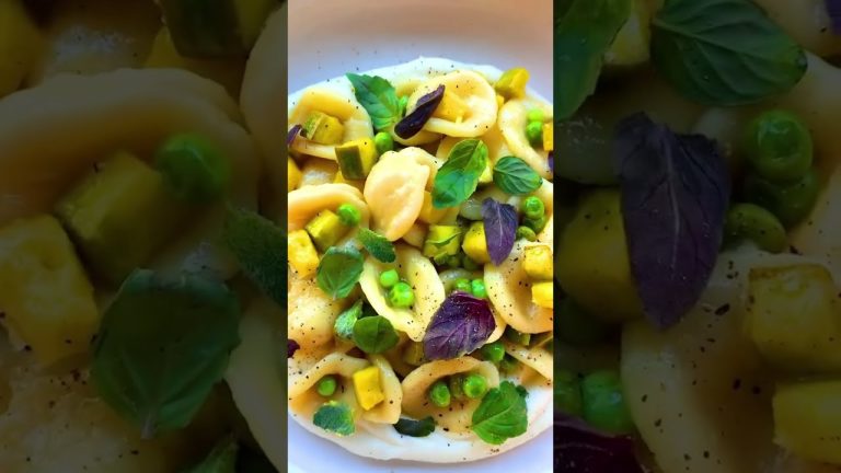 Spring Vegetable Pasta with Whipped Ricotta & Garlic Confit #shorts