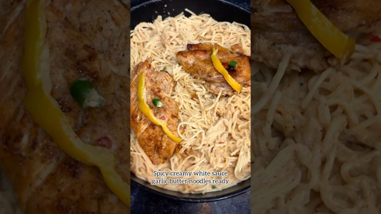 Creamy white sauce Chicken Butter garlic noodles #cooking #spaghetti #trending #noodles #spaghetti