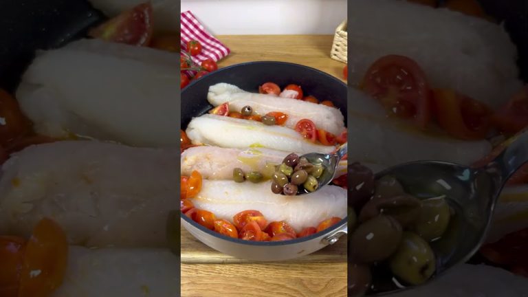Merluzzo surgelato in padella con pomodorini e olive #ilcaldosaporedelsud