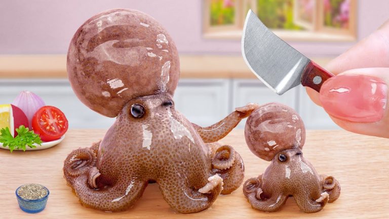 Top Of Seafood 💕 Miniature Korean Octopus with Tamarind Sauce 💕 Tina Mini Cooking