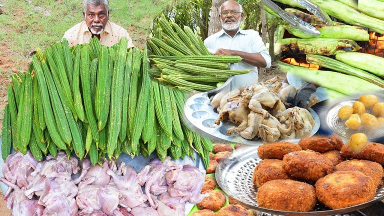 RIDGEGOURD CHICKEN | Dad's Cooking Long Tail Ridge Gourd Chicken Donut Recipe In Village
