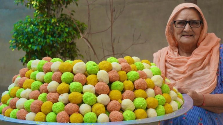 COLORFUL SWEET | Coconut Laddu Recipe Cooking in Village | Coconut Nariyal Ladoo Recipe