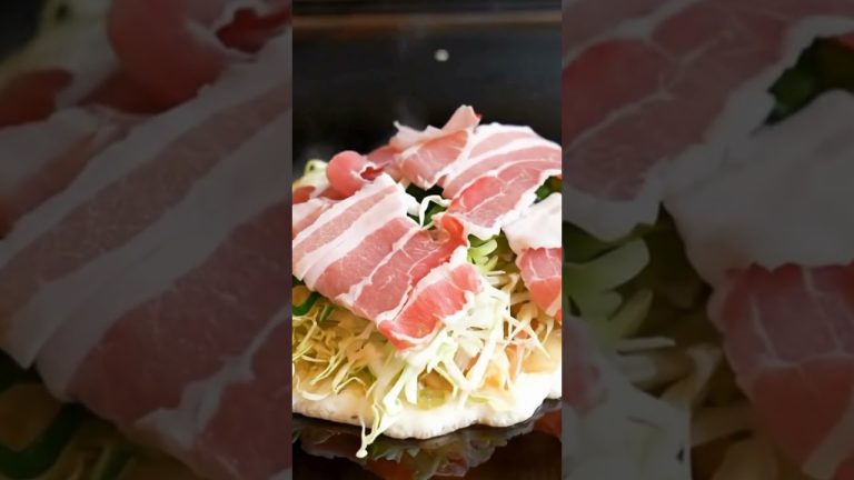 Crispy Okonomiyaki Flip ASMR 🍳 | Japanese Street Food #shorts  #asmrfood #japanesefood #cooking