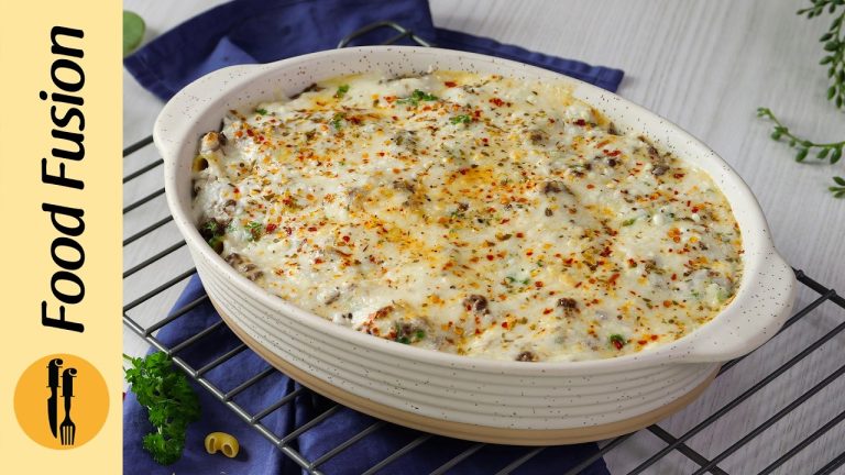 White Sauce Pasta Beef Bake Recipe by Food Fusion