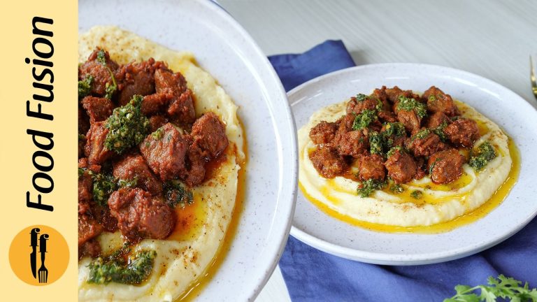 Fry Beef Boti with Mashed Potato & Chimichurri Sauce Recipe by Food Fusion