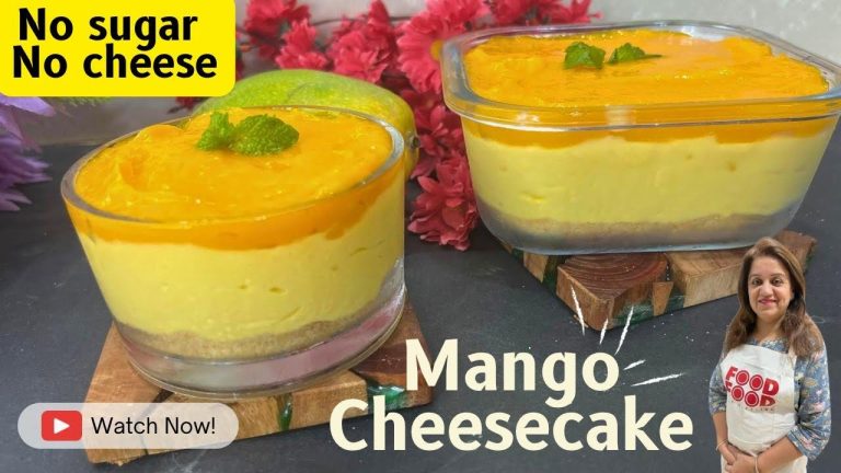 Mango Cheesecake | Protein Rich Dessert Recipe | Healthy Cheesecake|No Sugar No Cream Cheese| Pam’s