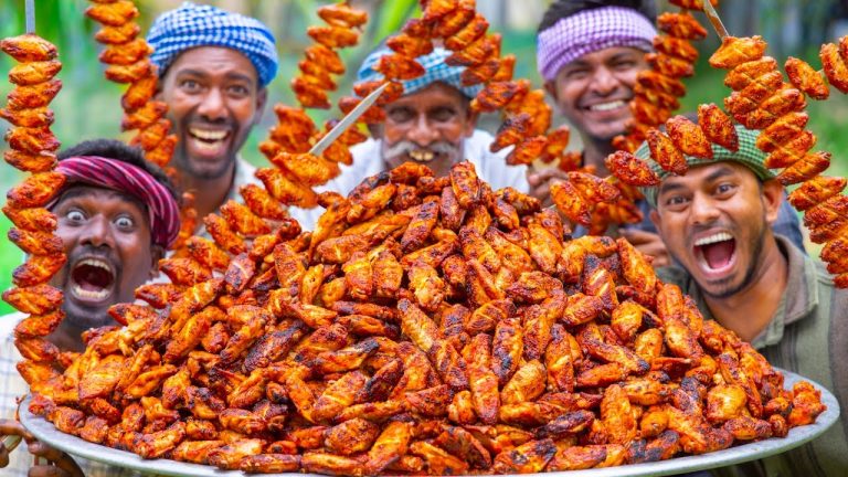 GRILLED CHICKEN WINGS | Juicy BBQ Chicken Wings Grilled in Village | Smoky Charcoal Chicken Recipe