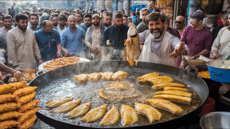 GUJRANWALA FRIED FISH PAKORA RECIPE | BIGGEST SEAFOOD STREET TAWA FRY FISH PAKODA | FISH FRY PAKORA