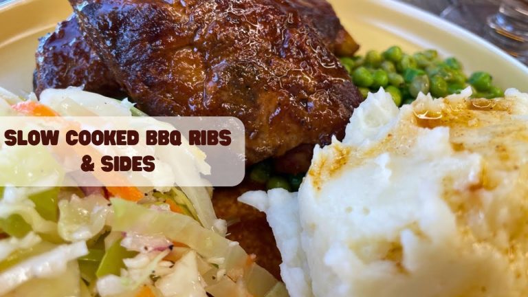 Slow Cooked BBQ Spare Ribs (side dish of Mashed Potatoes & Sautéed Peas)