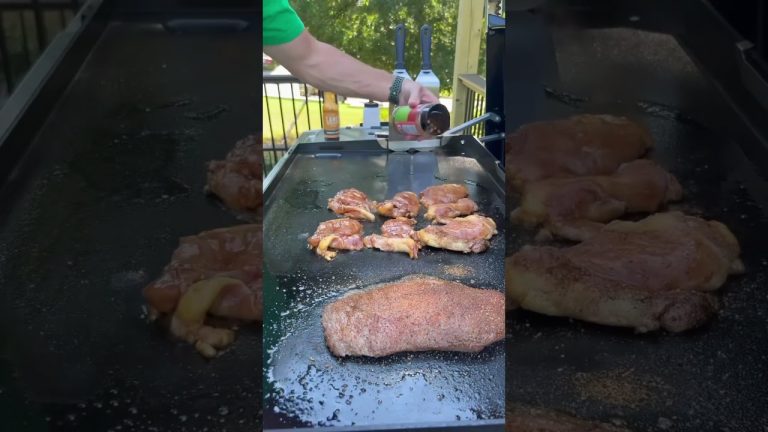 Steak and chicken fajita bowls on the griddle. ￼#Blackstone #Griddle #WeberSlate
