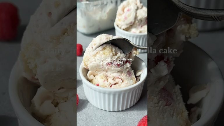 Dairy-Free No Churn Raspberry Vanilla Cake Ice Cream – ingredients below