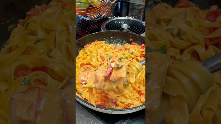 Creamy Salmon Pasta in 7 Minutes 🍝 Quick & Easy Dinner Recipe! #salmonpasta