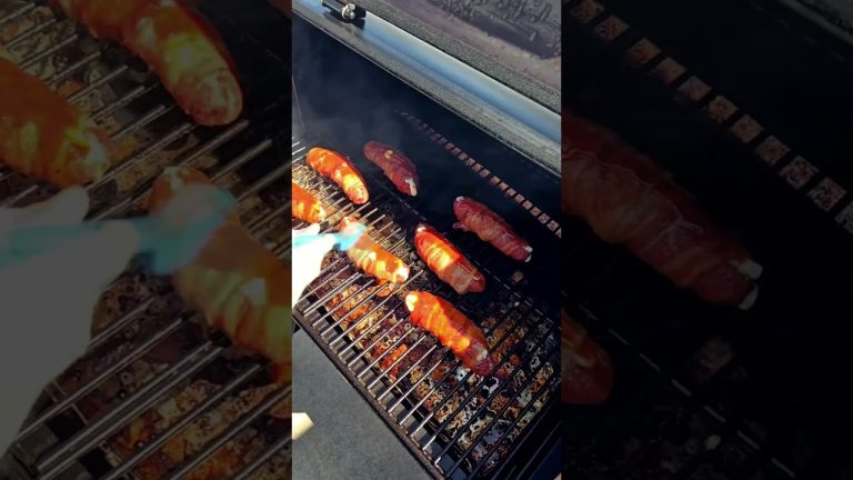 Cheese stuffed bacon wrapped brats smoked with Z Grills.  #zgrills #smokegrill #bbq #grilltime