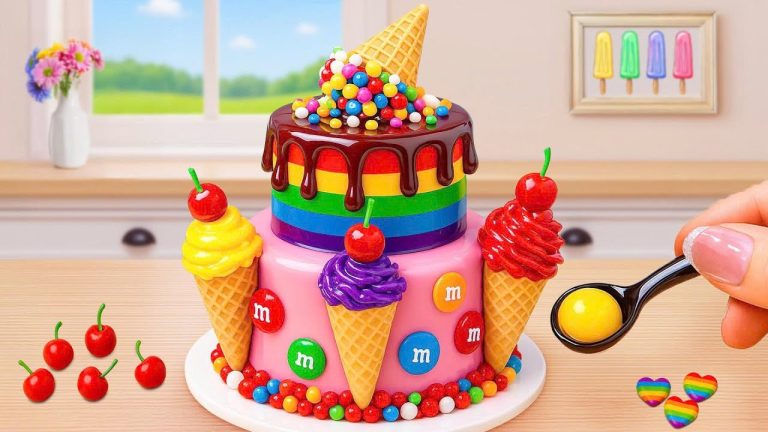 How to Make Mini Rainbow Cake With Melted Ice Cream | Amazing Miniature Rainbow Cake Recipe Ideas