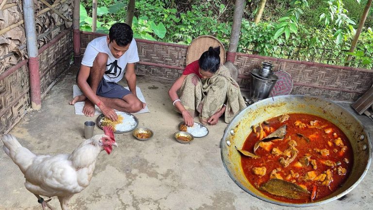 How They Cook Chicken Curry Purely in Village Style | Eating by Mother and Son