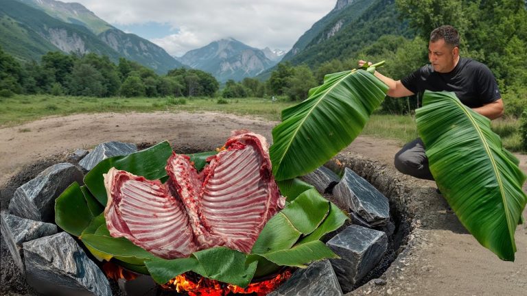 Cooking Lamb in Banana Leaves Underground in a Clay Pit