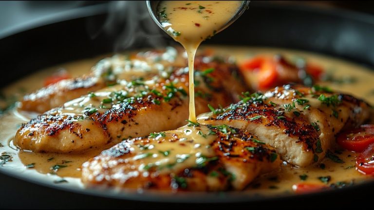 Knuspriges Hähnchen in cremiger Knoblauch-Parmesan-Soße – Einfaches Rezept