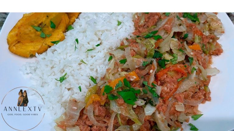 CORNED BEEF WITH CABBAGE RECIPE + WHITE RICE & FRIED GREEN PLANTAIN | SUPER AFFORDABLE DINNER