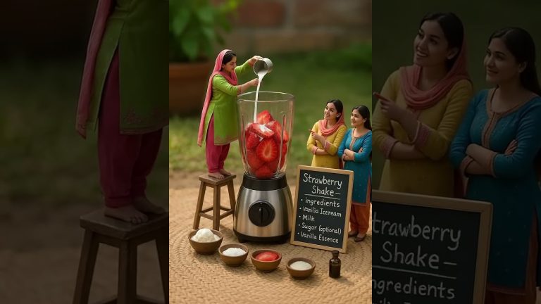Giant Strawberry Shake Made Desi Style! 🍓🥤 So Fresh & Tasty! #food #viralvideo #strawberry #cartoon