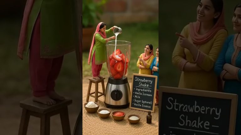 Village Girls Making Strawberry Shake 🍓 | Realistic AI Animation | Asheen Food Club #shorts