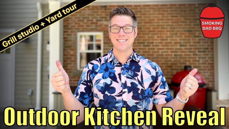 Its FINALLY finished! TOUR of my outdoor kitchen grill studio, yard and BBQ table design