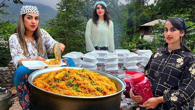 IRAN Village Life : Cooking Muslim Style Chicken Biryani &Cabbage Salad for the 50 people of Village