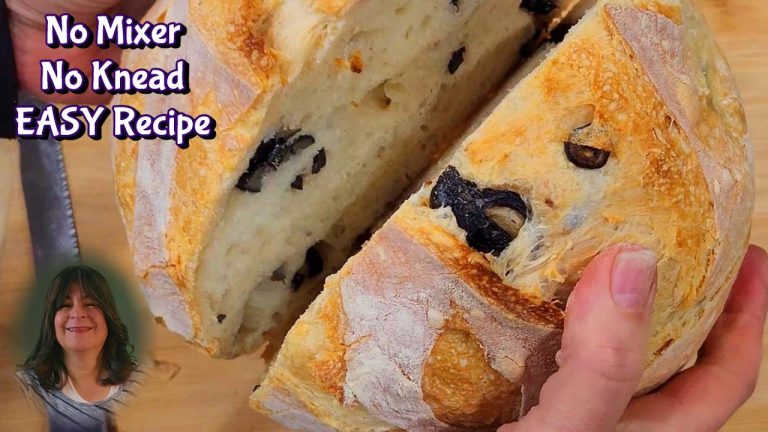 Artisanal Olive Bread EASY No Knead No Mixer Recipe