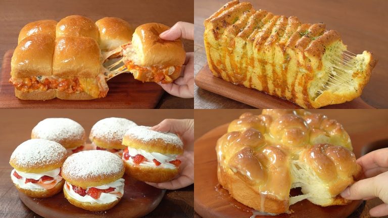 빵집보다 맛있는 빵 레시피 5가지🔥 절대 실패 없는 빵 레시피 :: 밀크롤, 크림치즈마늘빵, 생크림도넛, 연유우유빵, 갈릭치즈빵