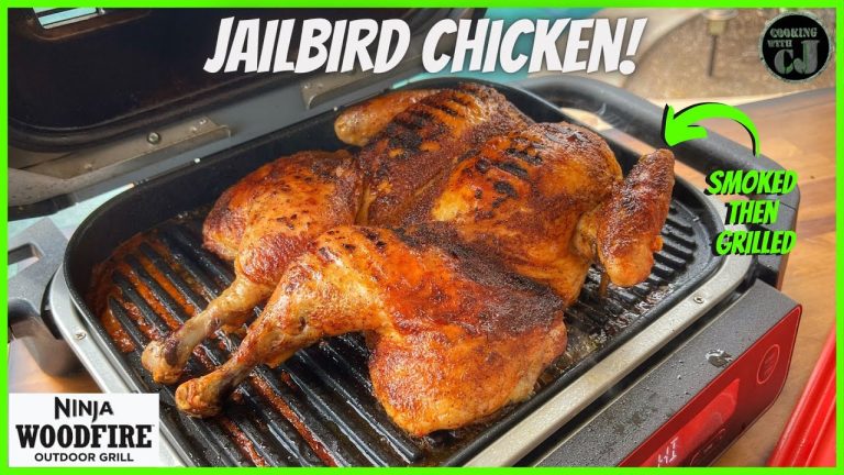 NINJA WOODFIRE GRILL SMOKED SPATCHCOCKED CHICKEN! (Jailbird Chicken)