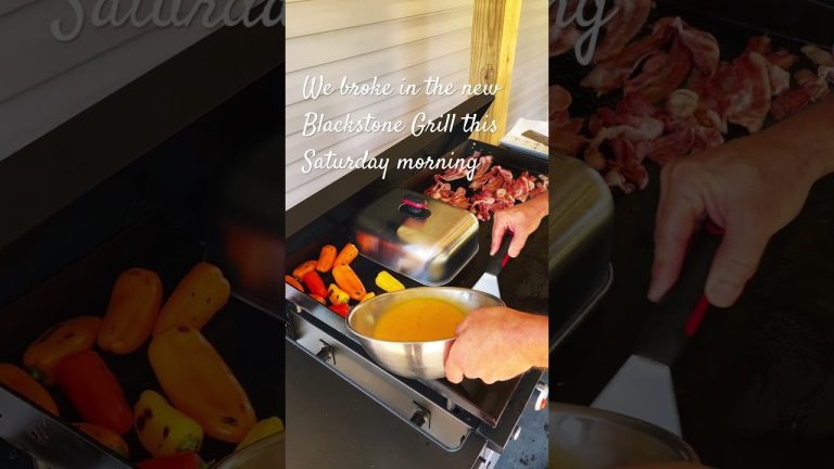 Applegoat’s Farm breakfast! Eggs, bacon, beet root pancakes, roasted potatoes & grilled mini peppers