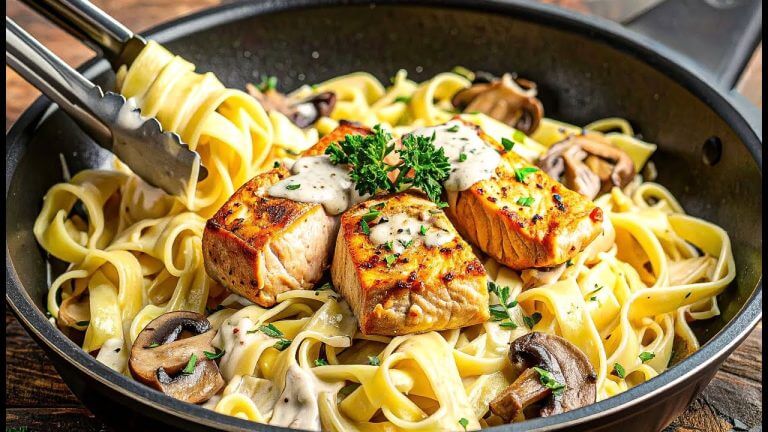 Incredibly tender pasta with chicken in a thick creamy sauce! Easy Dinner!