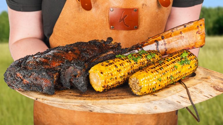 Texas-style TOMAHAWK STEAK met Honing-Boter Maïskolven van de BBQ! 🥩🌽