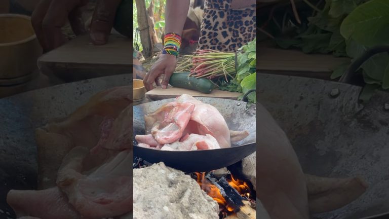 Cooking pork skin – village life