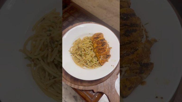 Spaghetti Aglio Olio with Juicy Grilled Chicken | Easy High Protein Pasta Recipe