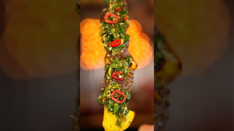 Filipino Chimichurri w/ Steak & Mango Skewers #filipinofood #chimichurri #recipe #skewers #tftibbq