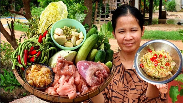 Amazing Cambodian Pork Intestine Dish with Raw Prahok | Authentic Village Cooking Recipe