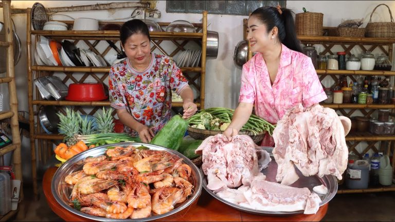 Tiger shrimp, braised pork, steamed fish paste recipes | Family food cooking