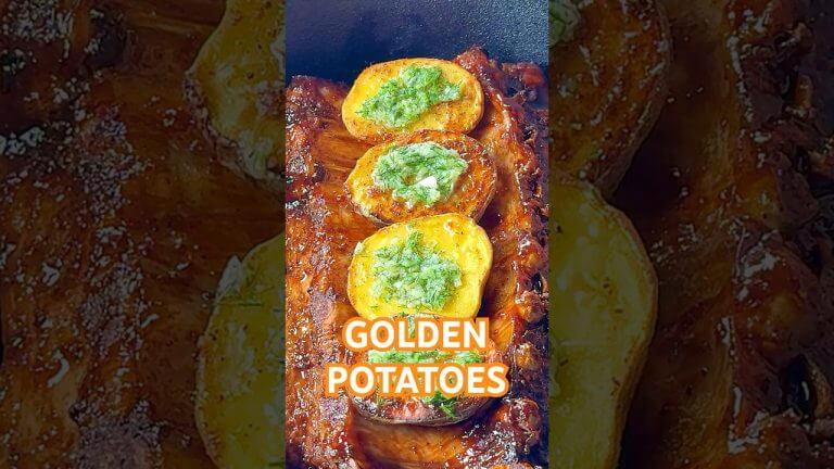 Golden Potatoes & BBQ Ribs 🔥🥔🥩 ASMR Fire Cooking #shorts