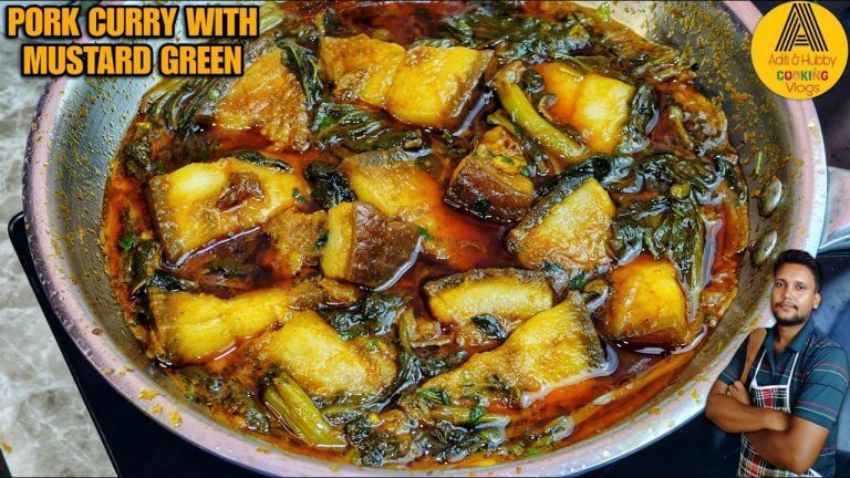 Cooking An Oily Fatty Pork Curry Recipe With Mustard Greens | Pork Curry With Lai Patta