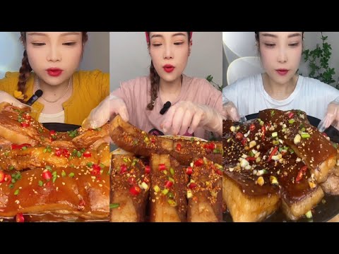 spicy Braised pork belly eating challenge eating show eating sounds asmr